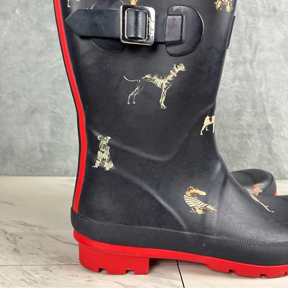 Joules Molly Dog Print Welly Rain Boots US Size 10 Slip On Galoshes Navy Blue - Picture 8 of 16
